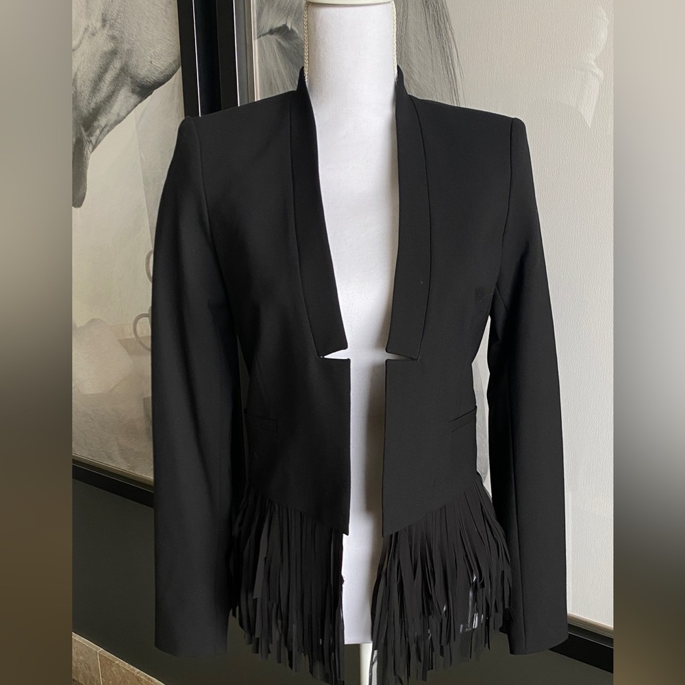 Banana Republic Blazer Jacket with Fringe Bottom NWT  size 2. Jet Black - Picture 8 of 11